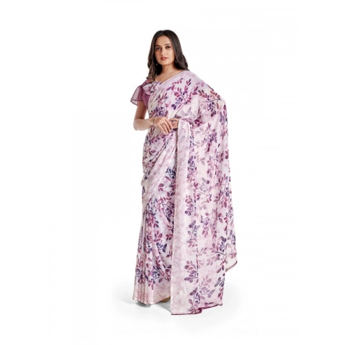 Women's Georgette Printed Saree With Unstitched Blouse 5.5Mtr (Pink)