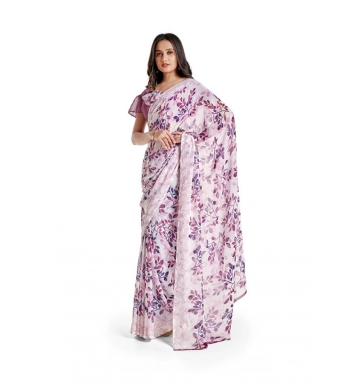 Generic Women's Georgette Printed Saree With Unstitched Blouse 5.5Mtr (Pink)