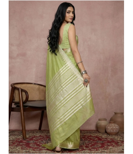 Generic Women's Cotton Printed Saree With Unstitched Blouse 5.5Mtr (Light Green)