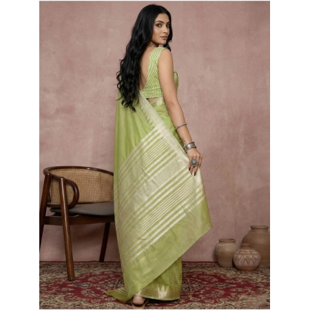 Generic Women's Cotton Printed Saree With Unstitched Blouse 5.5Mtr (Light Green)