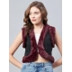 Generic Women's Denim And Fur Solid Sleeveless Shrug (Black - Maroon)