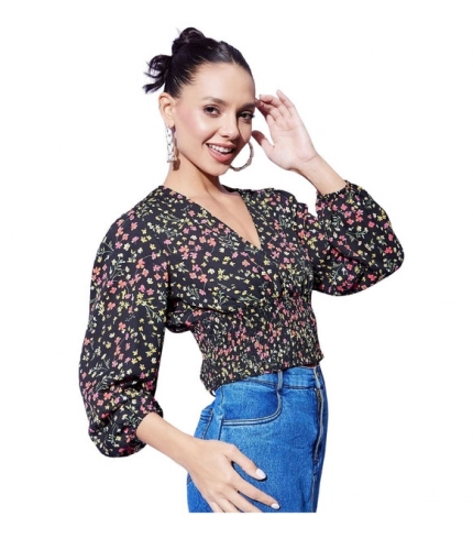 Generic Women's Polyester Floral Long Sleeves Top (Multicolor)