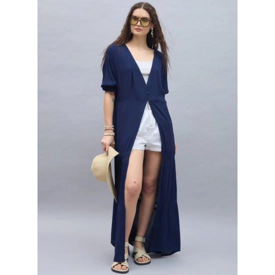 Generic Women's Rayon Crepe Lace Inserts 3-4th Sleeve Shrug (Navy) Generic Women's Rayon Crepe Lace Inserts 3-4th Sleeve Shrug (Navy)