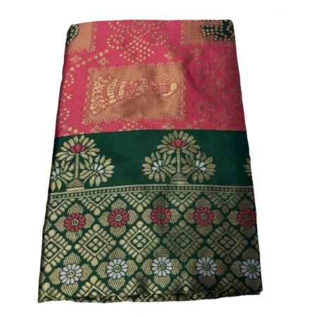 Generic Women's Jacquard Printed Saree With Unstitched Blouse 5.5Mtr (Pink)