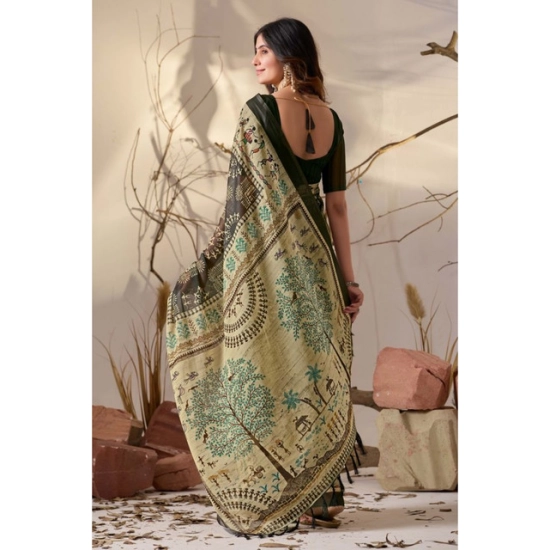 Generic Women's Georgette Printed Saree With Unstitched Blouse 5.5Mtr (Olive)