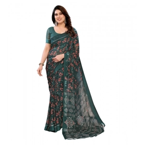 Generic Women's Georgette Printed Saree With Unstitched Blouse 5.5Mtr (Green)