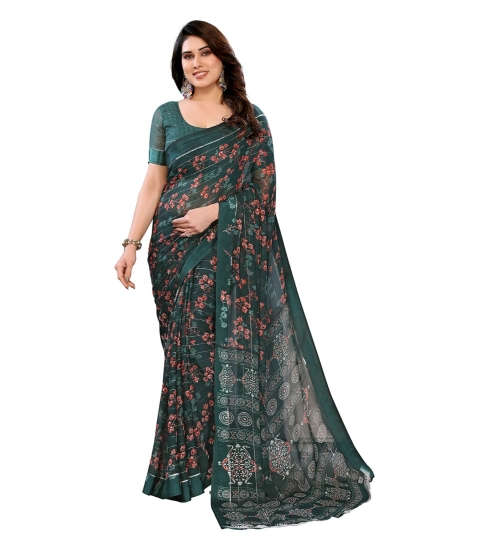 Generic Women's Georgette Printed Saree With Unstitched Blouse 5.5Mtr (Green)