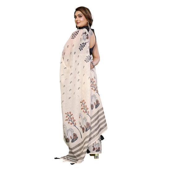 Generic Women's Linen Cotton Printed Saree With Unstitched Blouse 5.5Mtr (Off White) Generic Women's Linen Cotton Printed Saree With Unstitched Blouse 5.5Mtr (Off White)