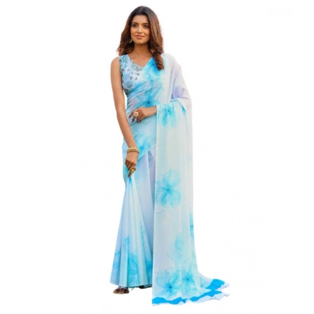 Generic Women's Georgette Floral Printed Saree With Unstitched Blouse 5.5Mtr (Off White-Skyblue) Generic Women's Georgette Floral Printed Saree With Unstitched Blouse 5.5Mtr (Off White-Skyblue)