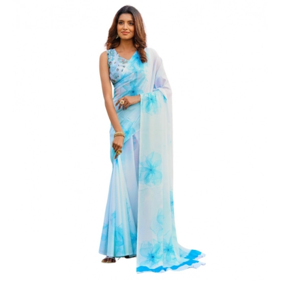 Generic Women's Georgette Floral Printed Saree With Unstitched Blouse 5.5Mtr (Off White-Skyblue) Generic Women's Georgette Floral Printed Saree With Unstitched Blouse 5.5Mtr (Off White-Skyblue)