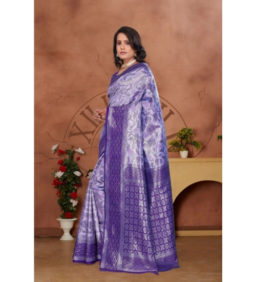 Generic Women's Banarasi Silk Jaquard Woven Saree With Unstitched Blouse 5.5Mtr (Purple)