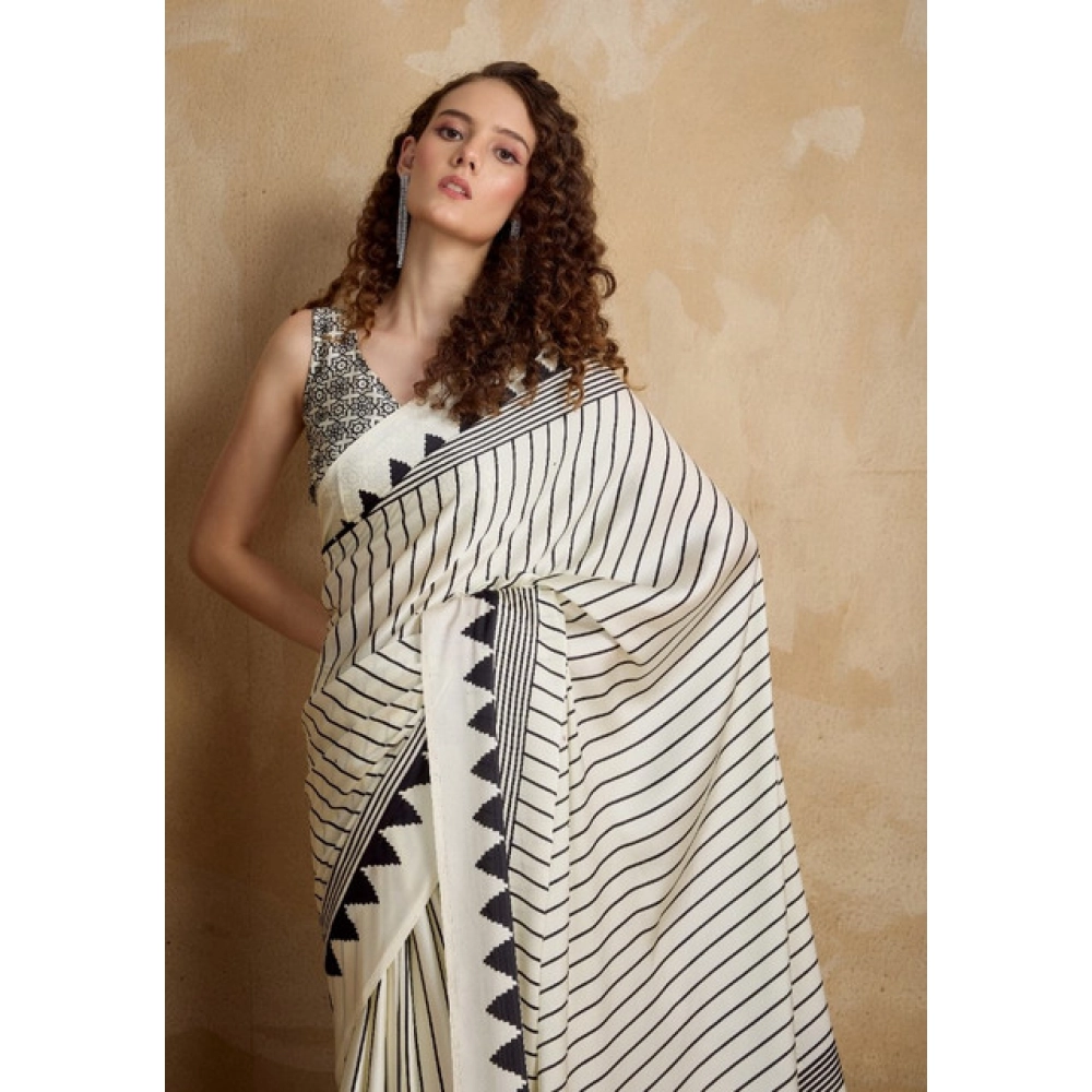 Generic Women's Satin Crepe Printed Saree With Unstitched Blouse 5.5Mtr (White) Generic Women's Satin Crepe Printed Saree With Unstitched Blouse 5.5Mtr (White)