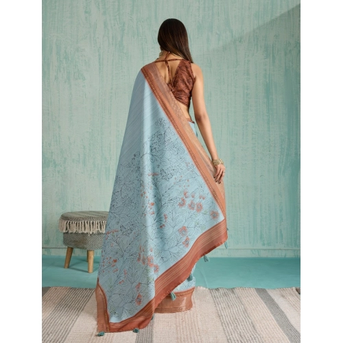 Women's Silk Blend Printed Saree With Unstitched Blouse 5.5Mtr (Blue) Women's Silk Blend Printed Saree With Unstitched Blouse 5.5Mtr (Blue)