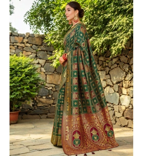 Generic Women's Silk Blend Woven Zari Work Saree With Unstitched Blouse 5.5Mtr (Green)