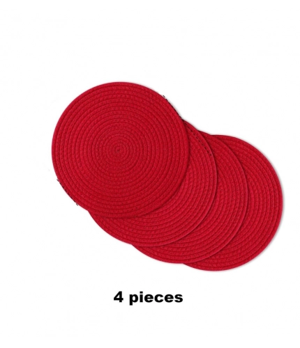 Generic Cotton Dining Table Round Placemat Mats Set of 4 (Red)