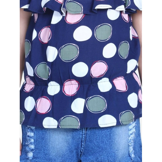 Generic Girl's Rayon Solid Cold Shoulder Top with Shorts (Navy Blue)