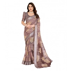 Generic Women's Georgette Printed Saree With Unstitched Blouse 5.5Mtr (Brown)