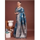 Generic Women's Banarasi Silk Printed Saree With Unstitched Blouse 5.5Mtr (Teal Blue)