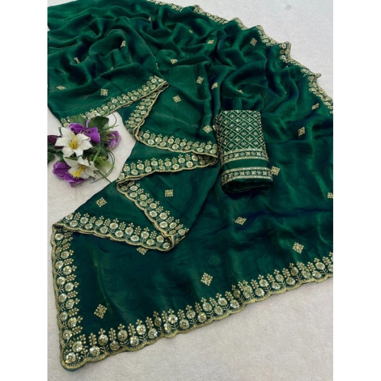 Generic Women's Satin Embellished Saree With Unstitched Blouse 5.5Mtr (Green) Generic Women's Satin Embellished Saree With Unstitched Blouse 5.5Mtr (Green)