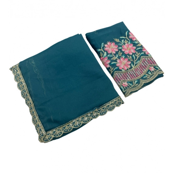 Generic Women's Georgette Embellished Saree With Unstitched Blouse 5.5Mtr (Teal) Generic Women's Georgette Embellished Saree With Unstitched Blouse 5.5Mtr (Teal)