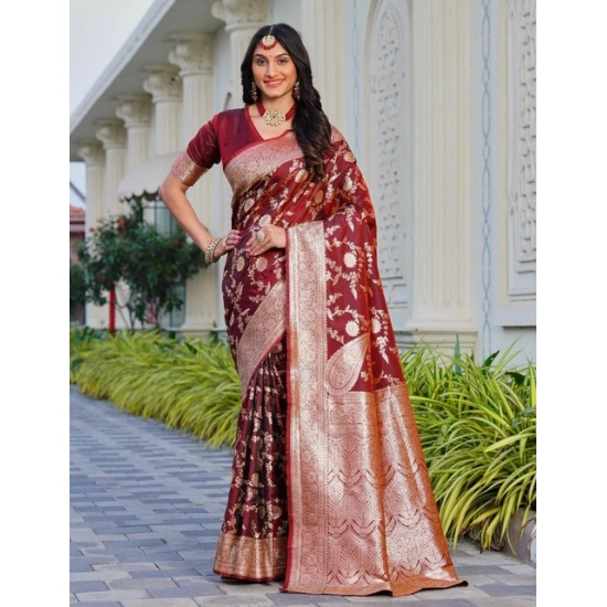 Generic Women's Jacquard Printed Saree With Unstitched Blouse 5.5Mtr (Maroon) Generic Women's Jacquard Printed Saree With Unstitched Blouse 5.5Mtr (Maroon)