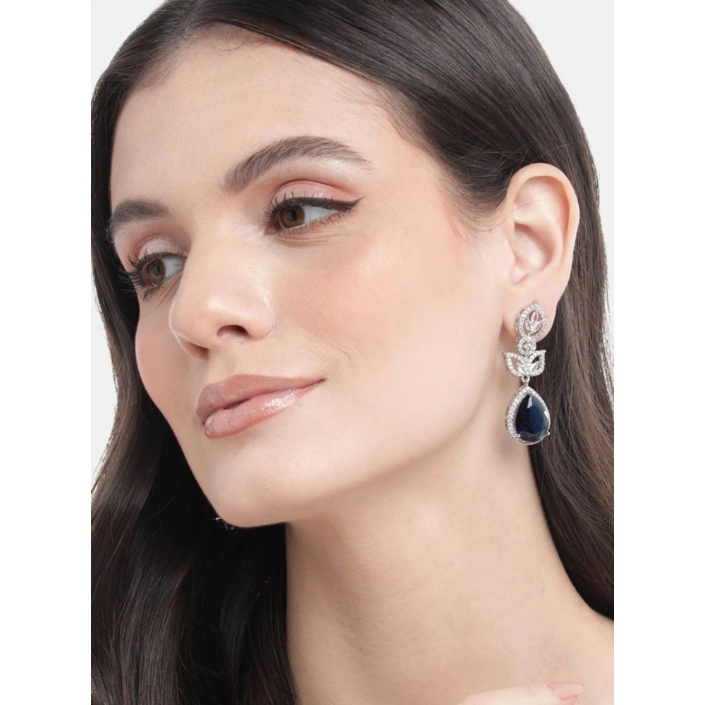 Generic Women's Brass Silver Plated Drop Earrings (Blue) Generic Women's Brass Silver Plated Drop Earrings (Blue)