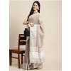 Generic Women's Linen Printed Saree With Unstitched Blouse 5.5Mtr (Beige)