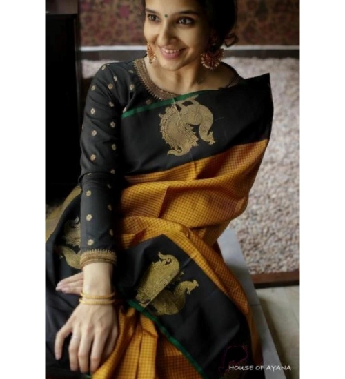 Generic Women's Soft Litchi Silk Jacquard Work Saree With Unstitched Blouse 5.5Mtr (Rust)