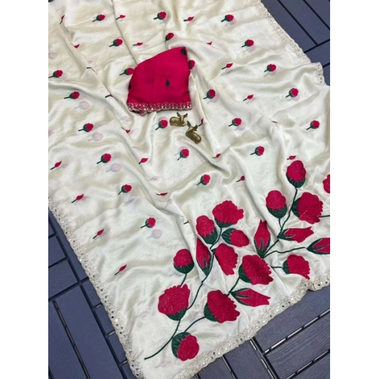 Generic Women's Georgette Embellished Saree With Unstitched Blouse 5.5Mtr (Cream-Red) Generic Women's Georgette Embellished Saree With Unstitched Blouse 5.5Mtr (Cream-Red)