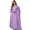 Generic Women's Chanderi Silk Ethnic Motif Round 3/4th Sleeve Kurti With Pant Dupatta Set (Lavender)