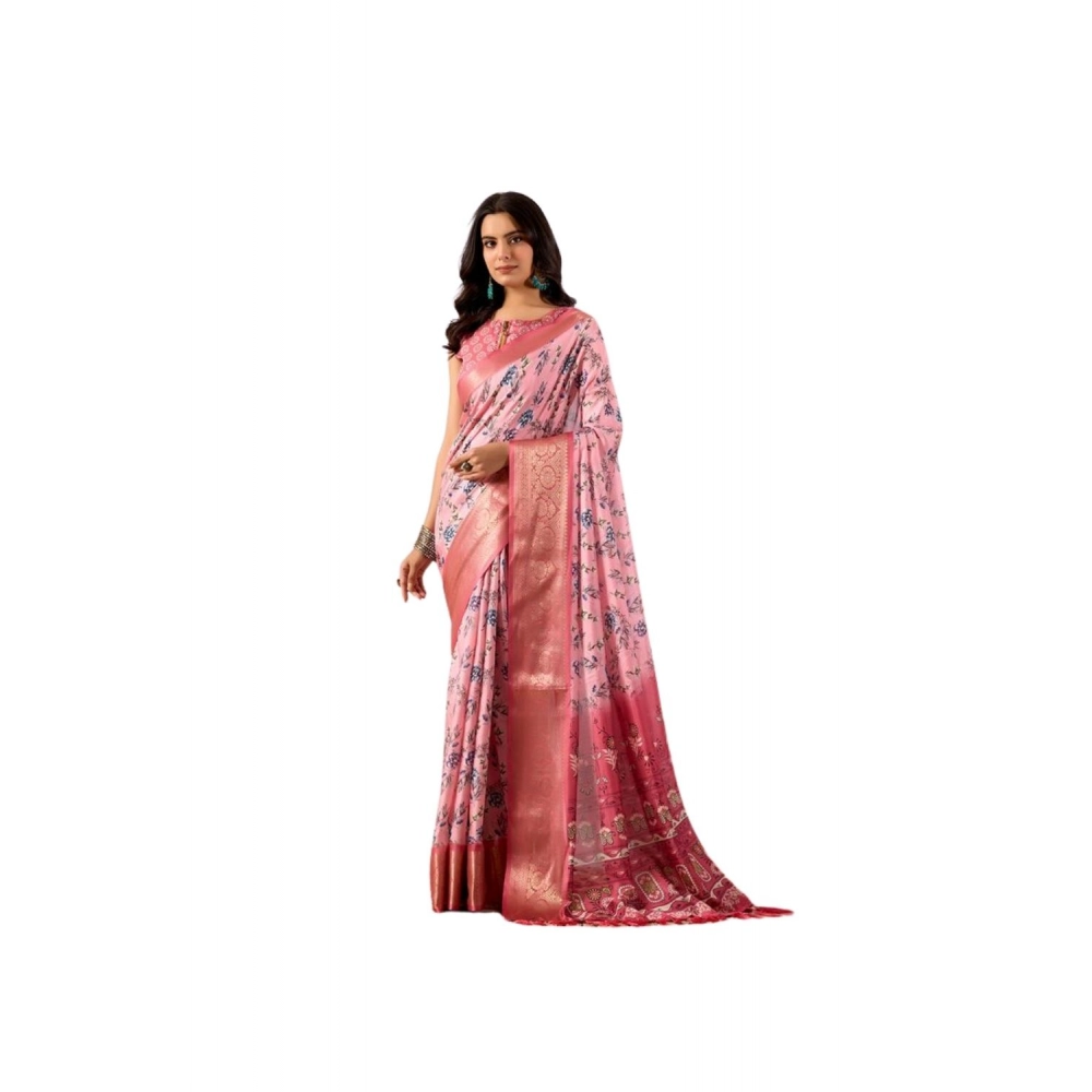 Generic Women's Faux_Banarasi_Silk Printed Saree With Unstitched Blouse 5.5Mtr (Light_Pink)