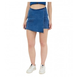 Generic Women's Denim Lycra Solid Zip Closure Skorts (Blue)