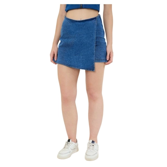 Generic Women's Denim Lycra Solid Zip Closure Skorts (Blue) Generic Women's Denim Lycra Solid Zip Closure Skorts (Blue)