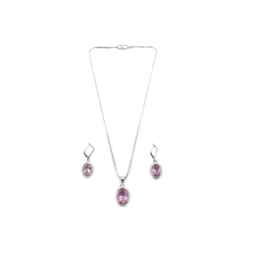 Generic Women's Brass Silver Plated Pendant Set (Pink) Generic Women's Brass Silver Plated Pendant Set (Pink)