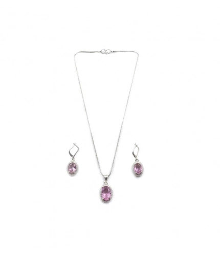 Generic Women's Brass Silver Plated Pendant Set (Pink)