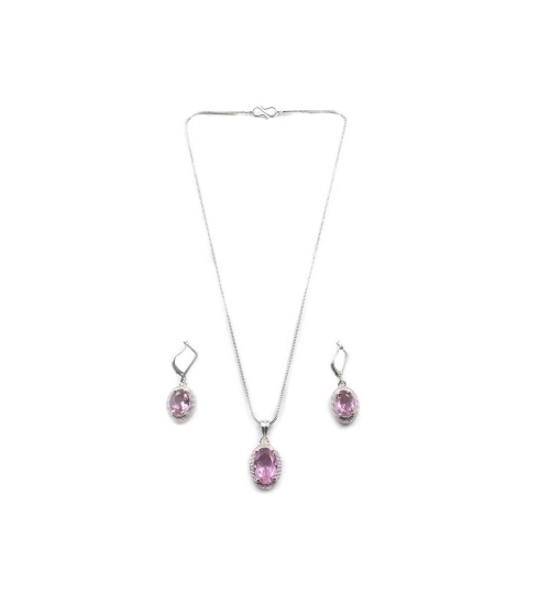 Generic Women's Brass Silver Plated Pendant Set (Pink) Generic Women's Brass Silver Plated Pendant Set (Pink)