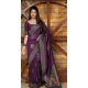 Generic Women's Litchi silk Printed Saree With Unstitched Blouse (Purple)
