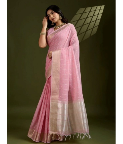 Generic Women's Tissue Checks_With_Buttis Saree With Unstitched Blouse 5.5Mtr (Light_Pink)