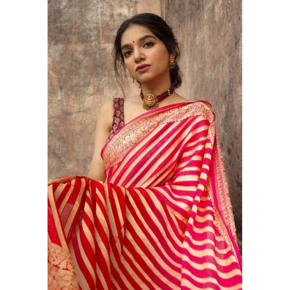 Generic Women's Soft Litchi Silk Jacquard Work Saree With Unstitched Blouse 5.5Mtr (Red) Generic Women's Soft Litchi Silk Jacquard Work Saree With Unstitched Blouse 5.5Mtr (Red)