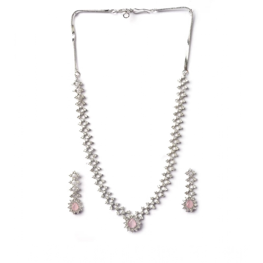 Generic Women's Brass Silver Plated Necklace set (Pink) Generic Women's Brass Silver Plated Necklace set (Pink)