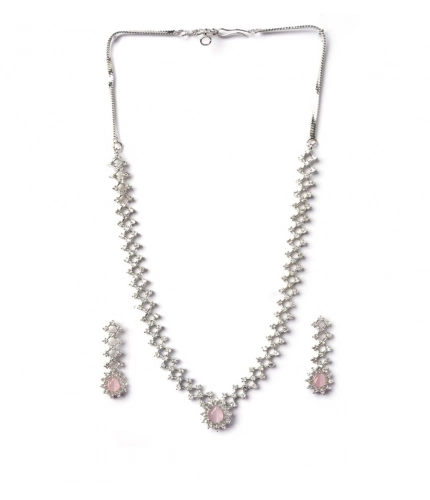 Generic Women's Brass Silver Plated Necklace set (Pink) Generic Women's Brass Silver Plated Necklace set (Pink)
