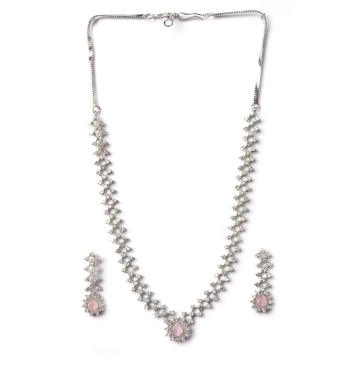 Generic Women's Brass Silver Plated Necklace set (Pink) Generic Women's Brass Silver Plated Necklace set (Pink)