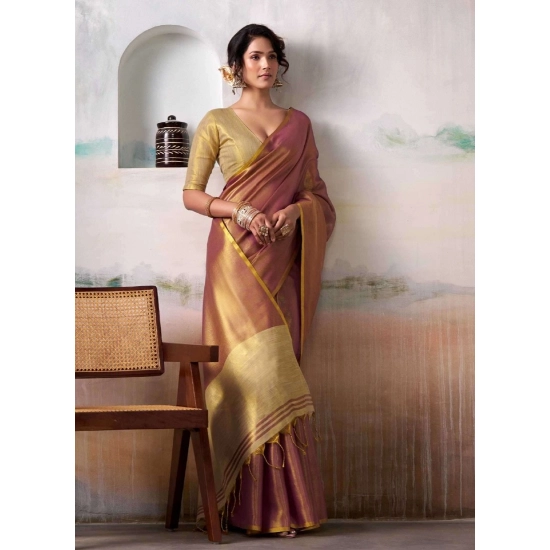 Generic Women's Tissue Silk Solid Saree With Unstitched Blouse 5.5Mtr (Purple)