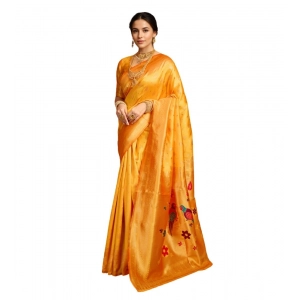 Generic Women's Silk Blend Zari Weaving Saree With Unstitched Blouse 5.5Mtr (Mustard)