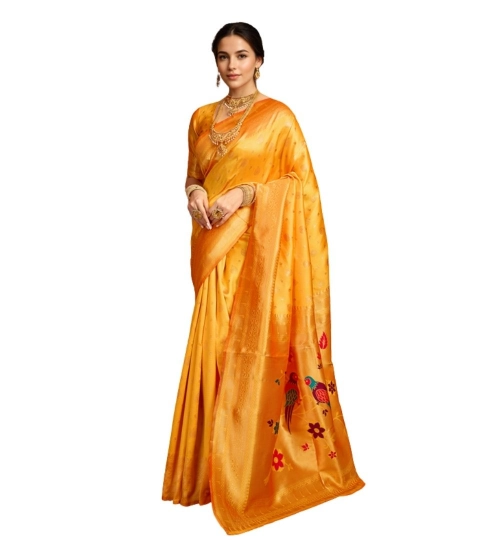 Generic Women's Silk Blend Zari Weaving Saree With Unstitched Blouse 5.5Mtr (Mustard)
