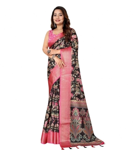 Generic Women's Cotton Silk Floral Printed Saree With Unstitched Blouse 5.5Mtr (Multicolor)