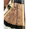 Generic Women's Tussar Silk Madhubani Saree With Unstitched Blouse 5.5Mtr (Black)