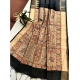 Generic Women's Tussar Silk Madhubani Saree With Unstitched Blouse 5.5Mtr (Black)
