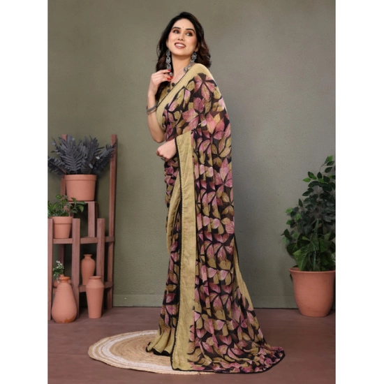 Generic Women's Chiffon Printed Saree With Unstitched Blouse 5.5Mtr (Beige)