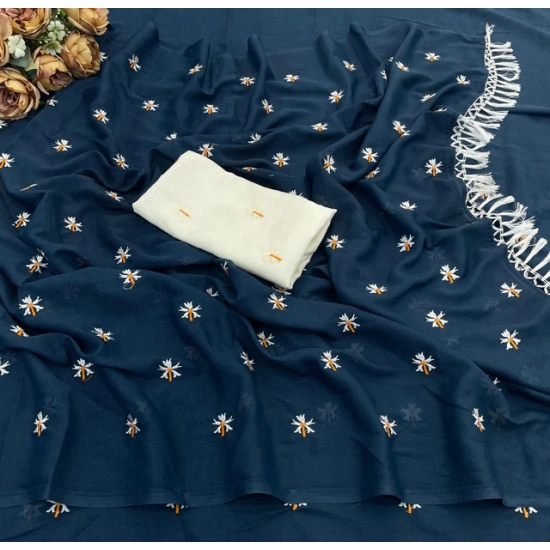 Generic Women's Georgette Embellished Saree With Unstitched Blouse 5.5Mtr (Navy) Generic Women's Georgette Embellished Saree With Unstitched Blouse 5.5Mtr (Navy)